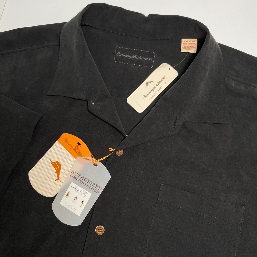 Tommy Bahama Mens XXL Black Silk Camp Shirt Island Fly Limited Edition NWT - Picture 2 of 12